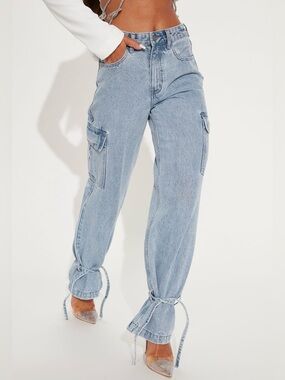 Denim Utility Cargo Jeans Light Wash Size Medium